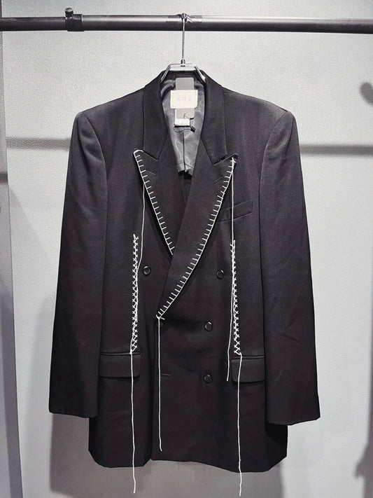 SAIKOUCHIKU White-Stitch Detail Double-Breasted Black Jacket