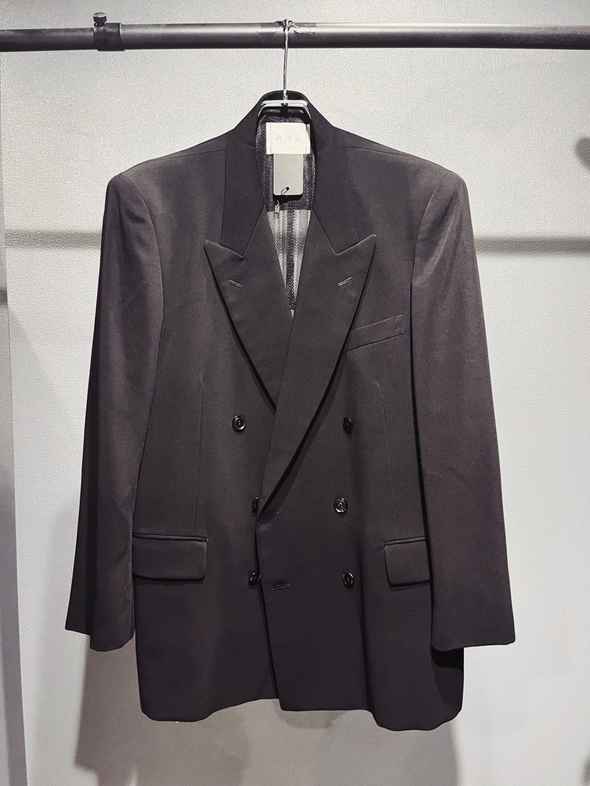 SAIKOUCHIKU Back-Open Mesh-Lined Double-Breasted Black Jacket