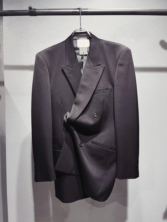 SAIKOUCHIKU Cross-Drape Double-Breasted Black Jacket