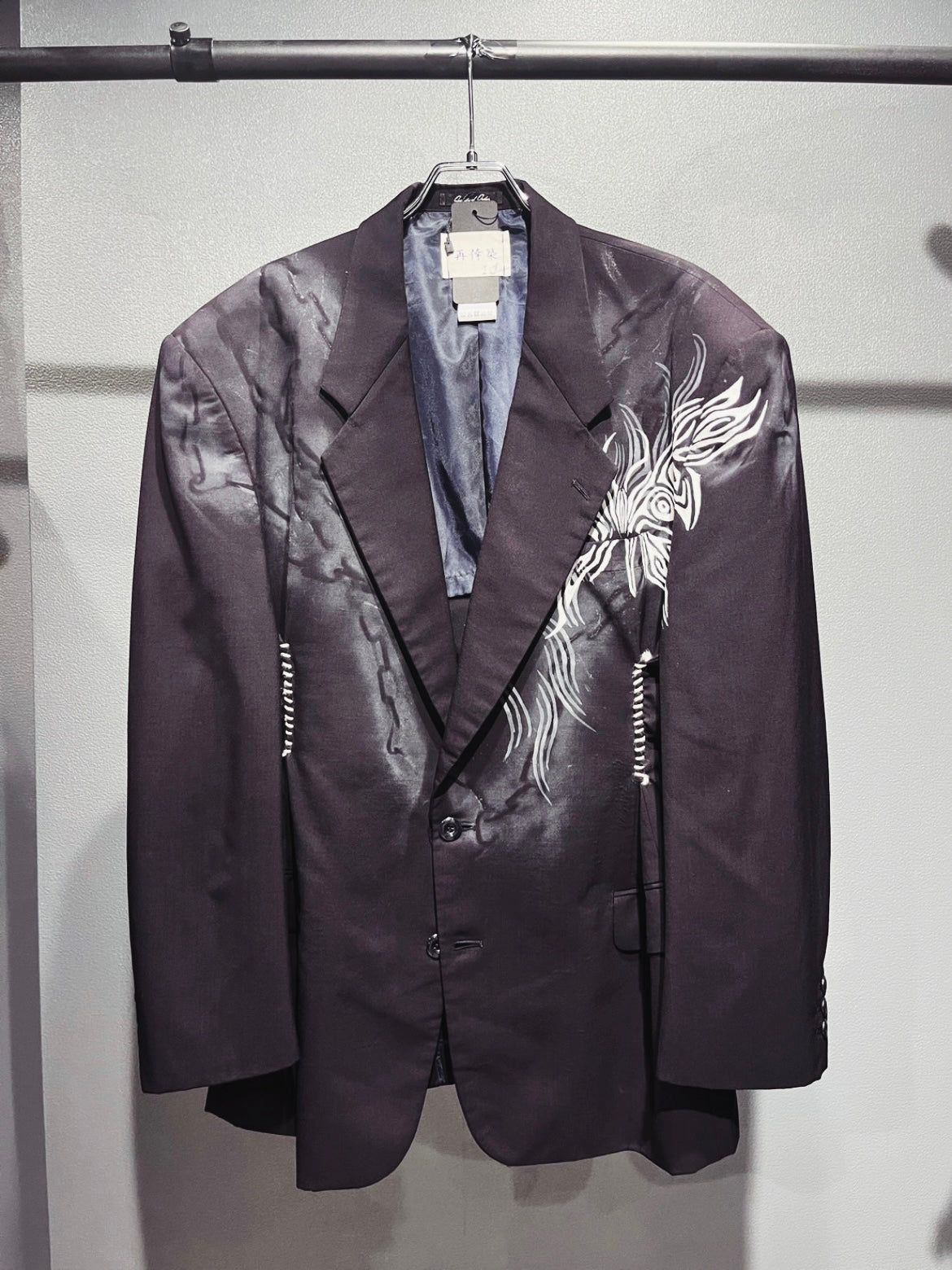 SAIKOUCHIKU Tribal Paint × Back-Gathered Single-Breasted Dark Brown Jacket