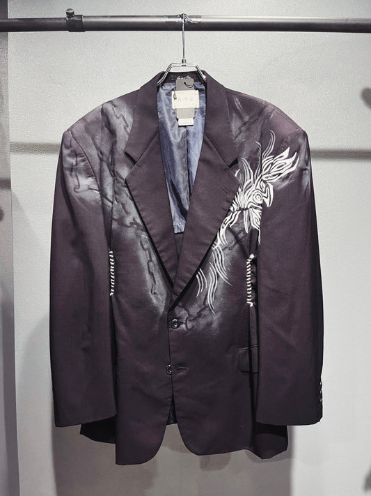 SAIKOUCHIKU Tribal Paint × Back-Gathered Single-Breasted Dark Brown Jacket