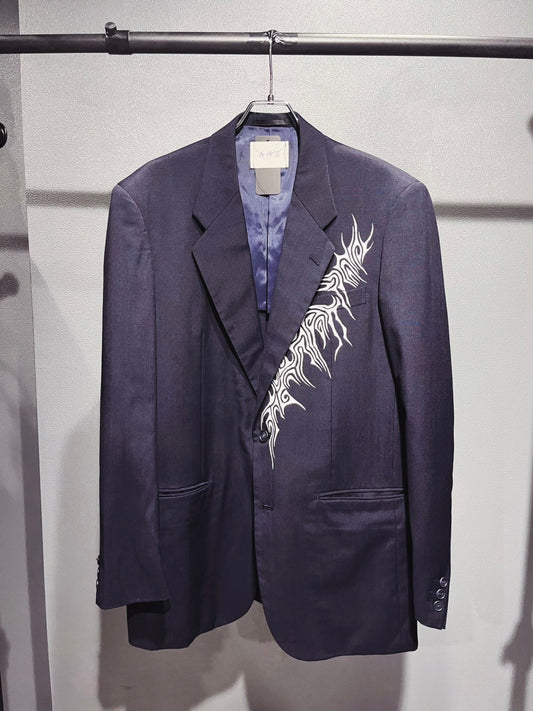 SAIKOUCHIKU Tribal Tattoo Paint Single-Breasted Navy Jacket